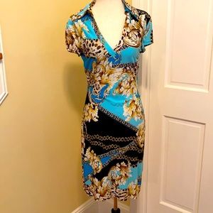 Blue black chains leopard cocktail dress